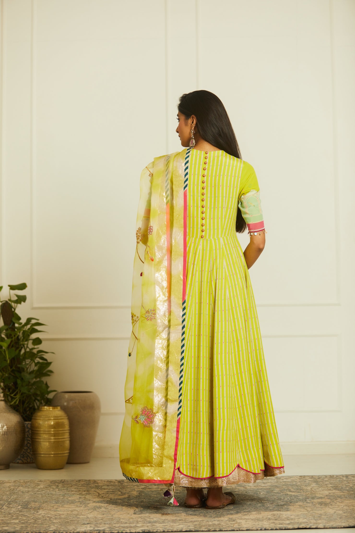 Bright Lime Printed Anarkali Set