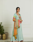 Powder Blue And Tie/Dye Panel Dupatta