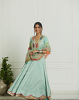 Powder Blue And Tie/Dye Panel Dupatta