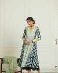 Mehzabeen Teal Blue - Powder Blue Printed Panel Kurta Set