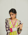 Purple - B. Lime Printed Panel Kurta Set