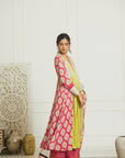 Magenta - B. Lime Printed Panel Kurta Set