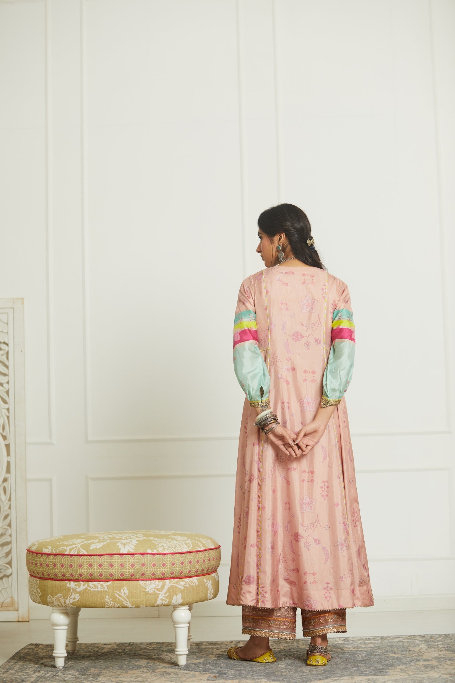 Pastel Pink Yoke Side Kali Kurta Set