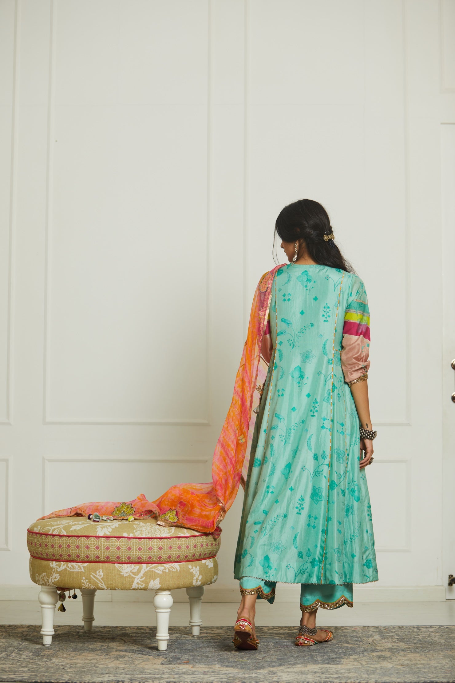 Sea Green Yoke Side Kali Kurta Set