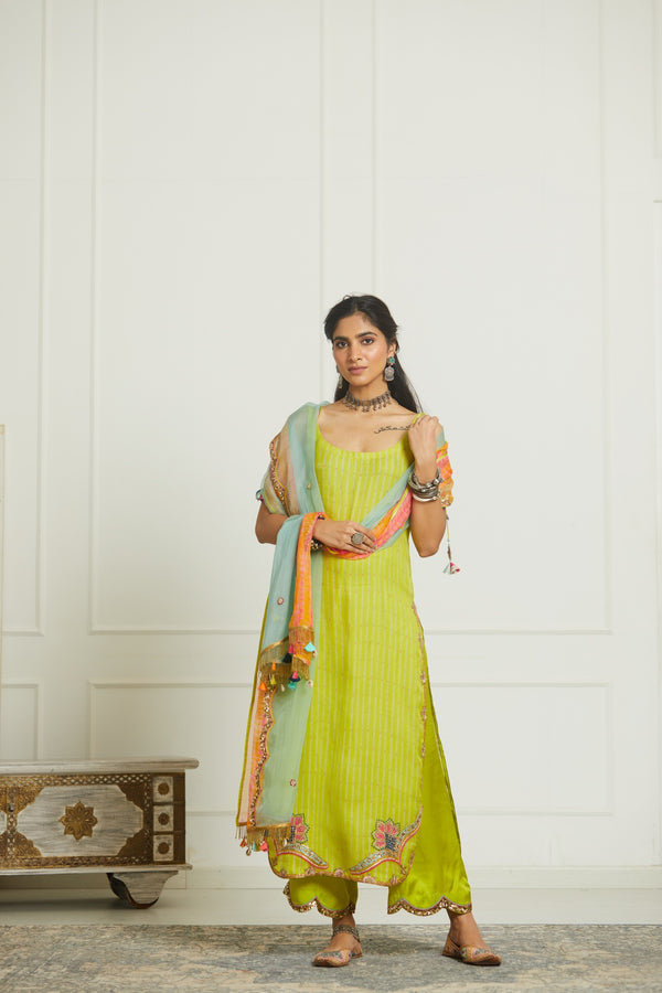 Bright Lime Organza Kurta Set