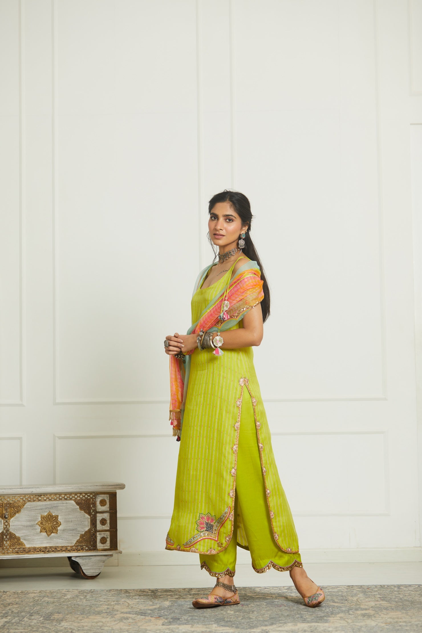 Bright Lime Organza Kurta Set