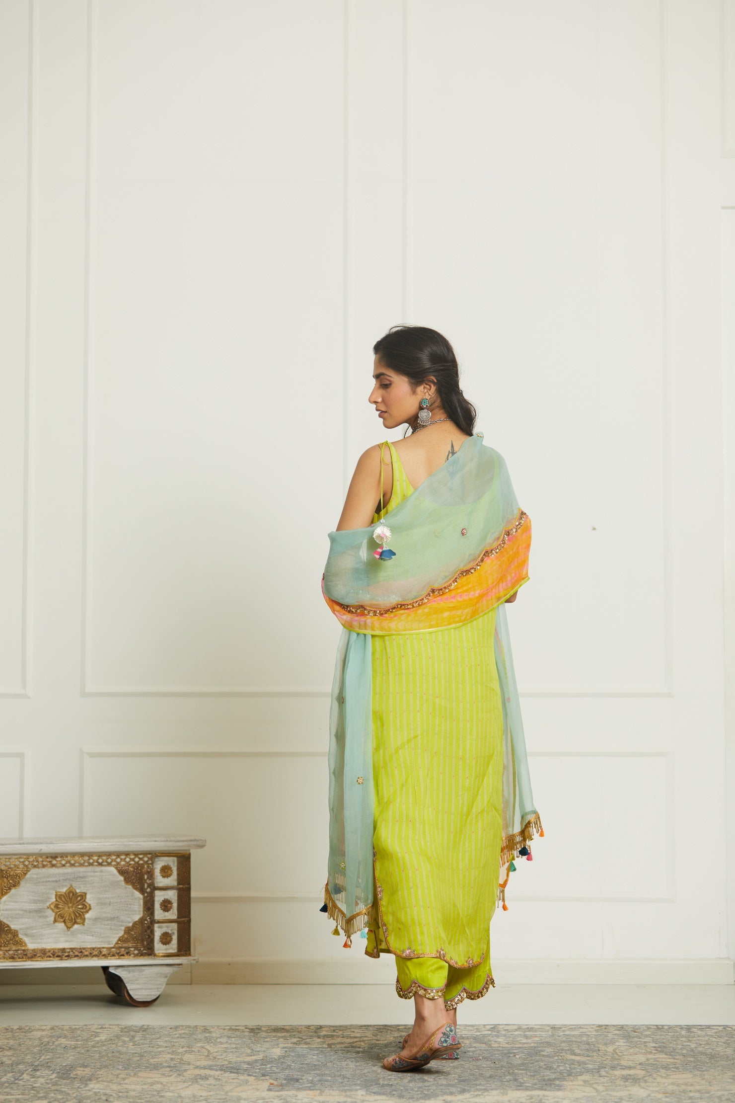 Bright Lime Organza Kurta Set