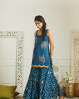 Teal Blue Sequin Kurta Gharara Set