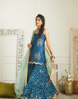 Teal Blue Sequin Kurta Gharara Set