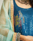 Teal Blue Sequin Kurta Gharara Set