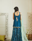 Teal Blue Sequin Kurta Gharara Set