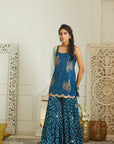 Teal Blue Sequin Kurta Gharara Set