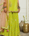 Bright Lime Sequin Kurta Gharara Set