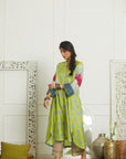 Mehzabeen Lime Printed Silk Back Pleat Kurta Set