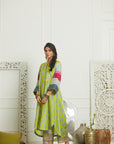 Mehzabeen Lime Printed Silk Back Pleat Kurta Set