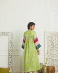 Mehzabeen Lime Printed Silk Back Pleat Kurta Set