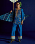 Mastani Yoke Jaal Teal Blue Silk Short Kurta Set