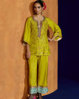 Mastani Yoke Jaal Yellow Silk Short Kurta Set