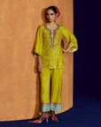 Mastani Yoke Jaal Yellow Silk Short Kurta Set