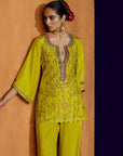 Mastani Yoke Jaal Yellow Silk Short Kurta Set