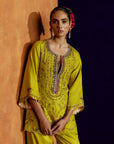 Mastani Yoke Jaal Yellow Silk Short Kurta Set