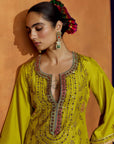 Mastani Yoke Jaal Yellow Silk Short Kurta Set