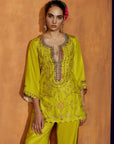 Mastani Yoke Jaal Yellow Silk Short Kurta Set