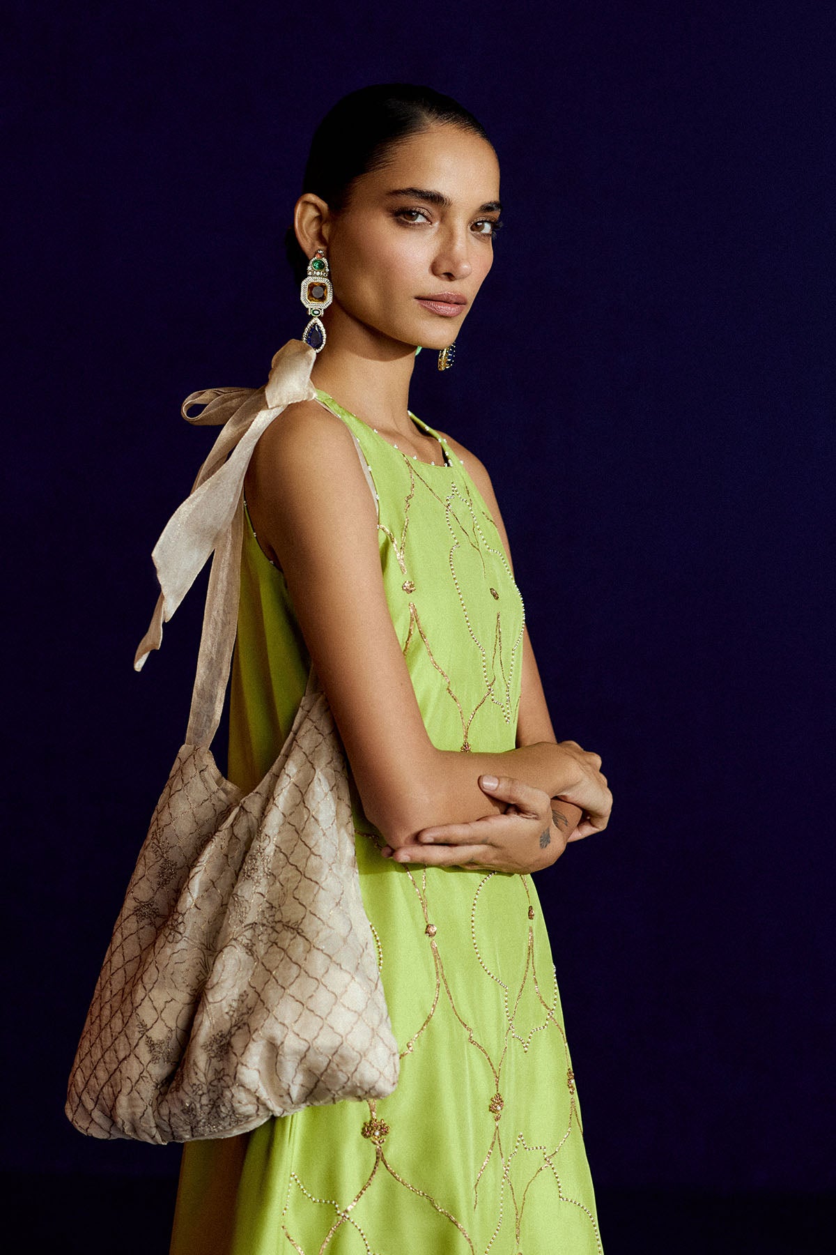 Mastani Scallop Sap Green Embroidered Silk Kurta Set
