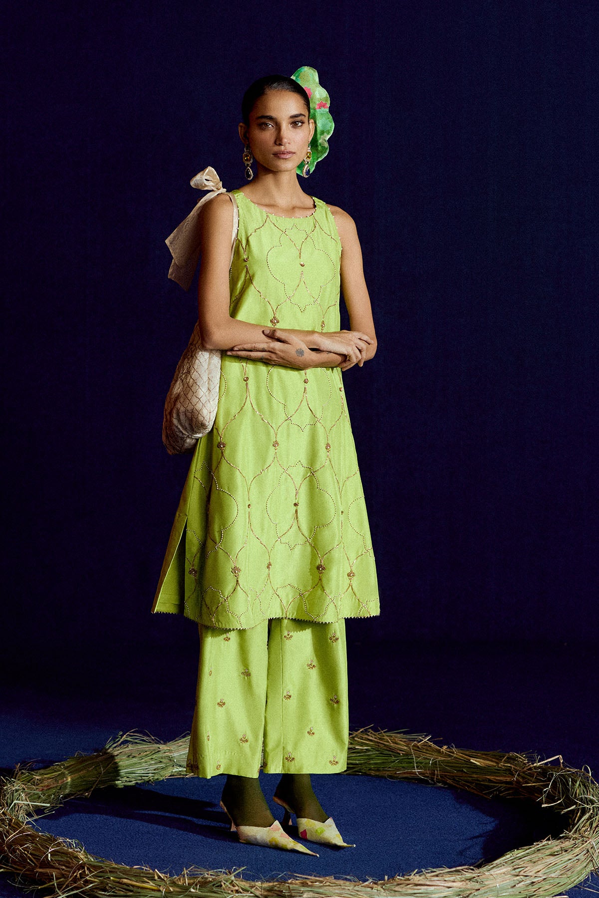 Mastani Scallop Sap Green Embroidered Silk Kurta Set
