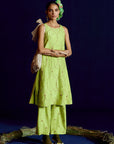 Mastani Scallop Sap Green Embroidered Silk Kurta Set