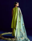 Mastani Scallop Sap Green Embroidered Silk Kurta Set