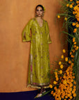 Mastani Yellow Tissue Carnation Jaal Kaftan Dress