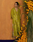 Mastani Yellow Tissue Carnation Jaal Kaftan Dress