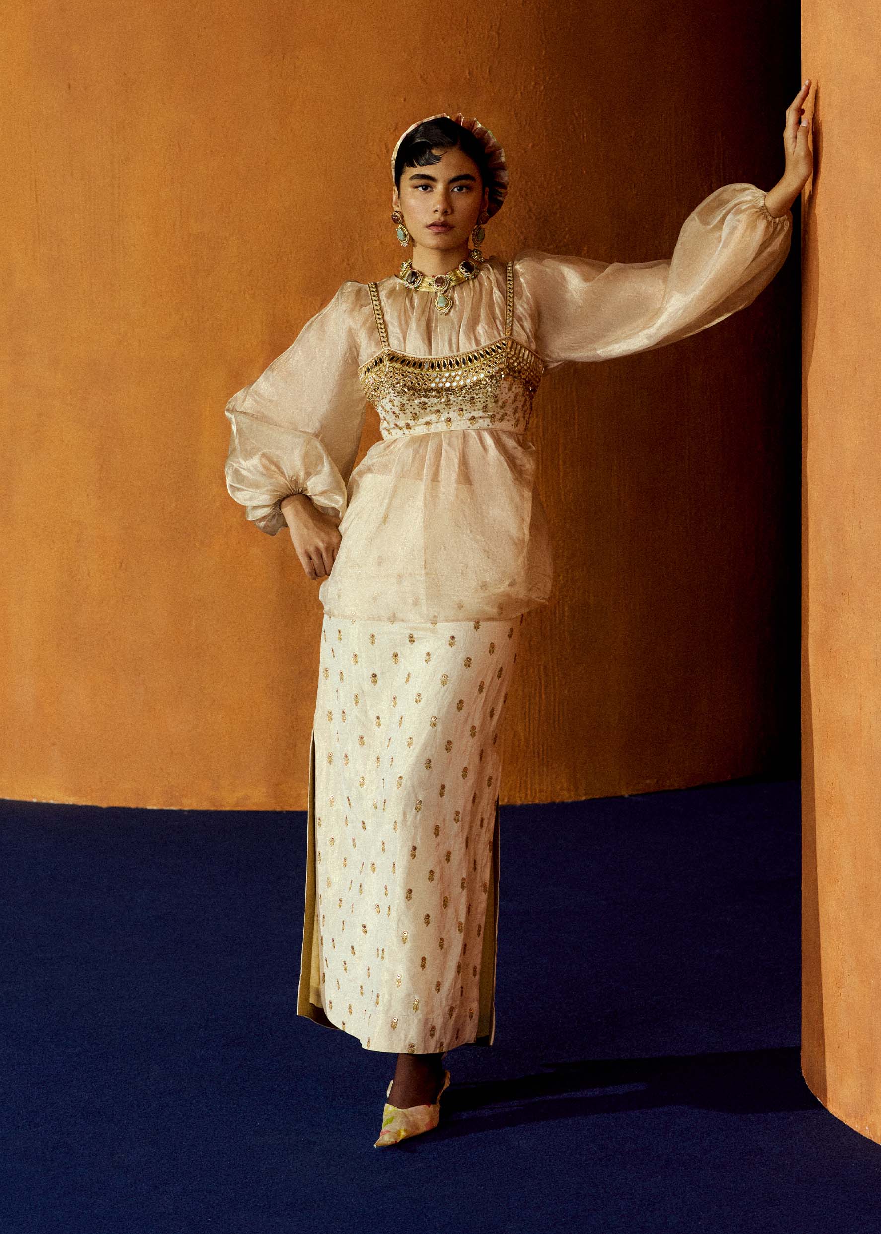 Mastani Ivory Tissue Skirt Set