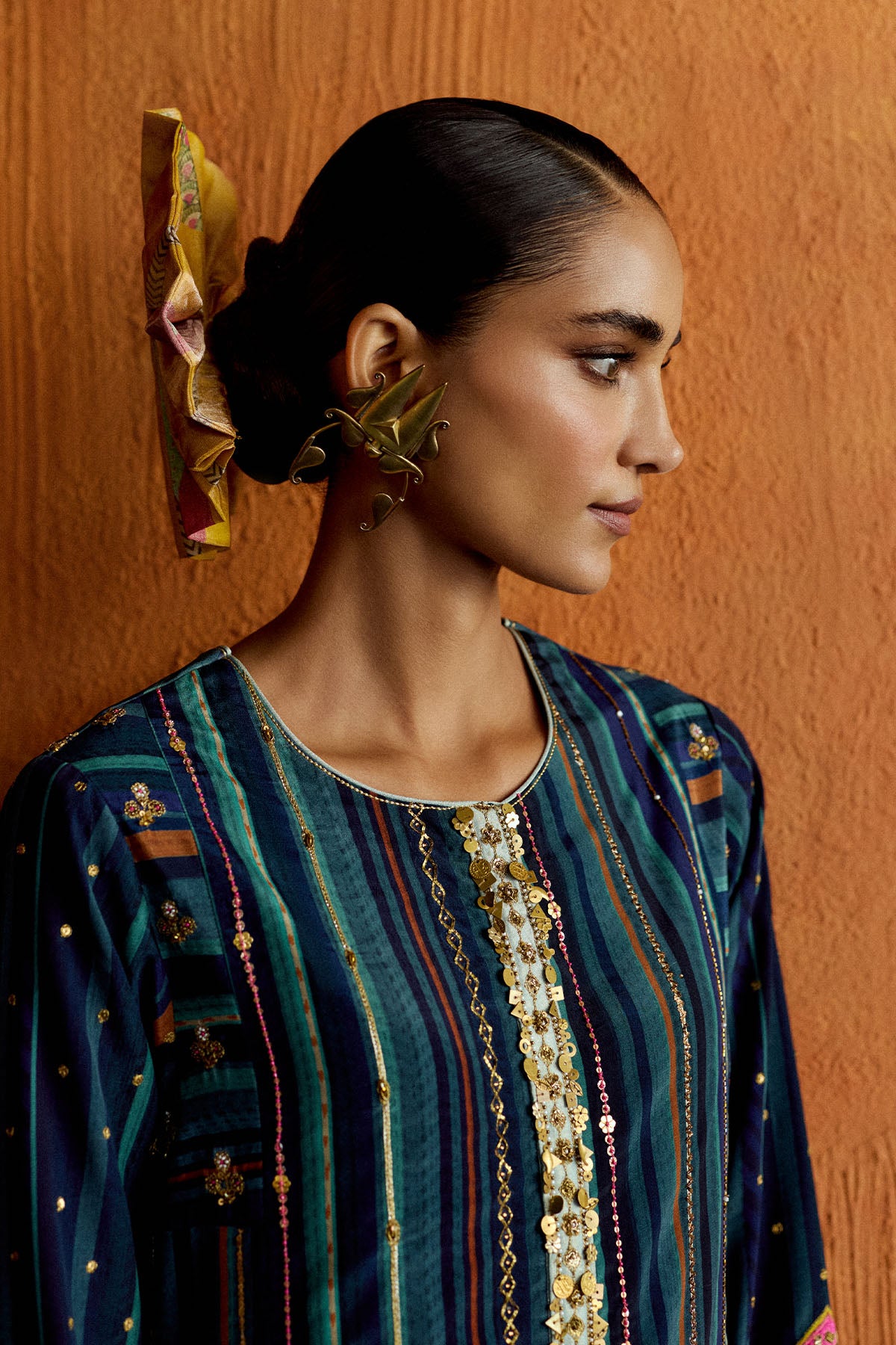 Mastani Teal Blue Stripes Kurta Set