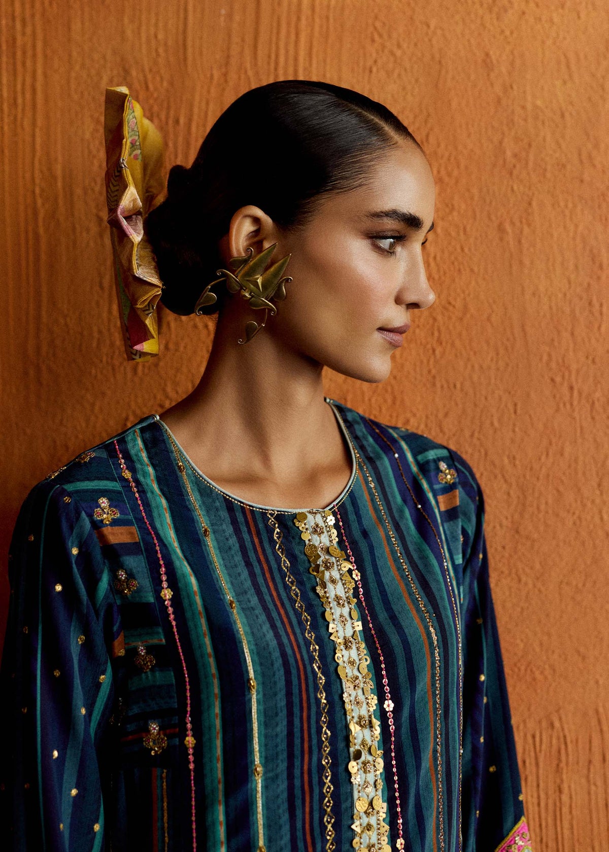 Mastani Teal Blue Stripes Kurta Set