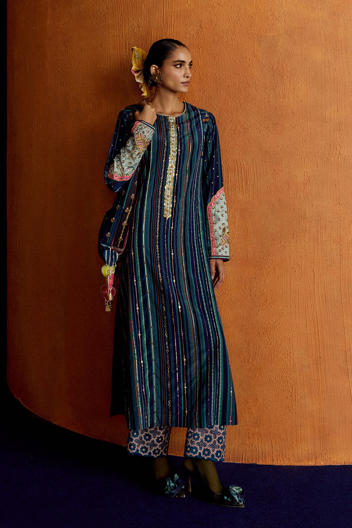 Mastani Teal Blue Stripes Kurta Set