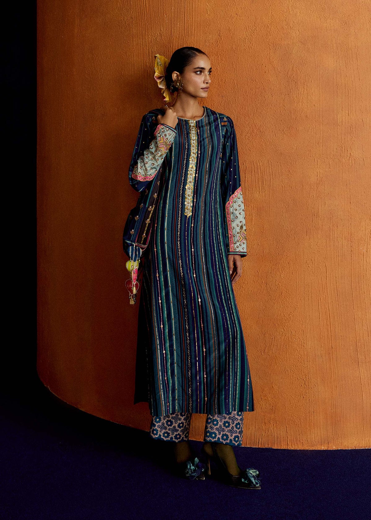 Mastani Teal Blue Stripes Kurta Set