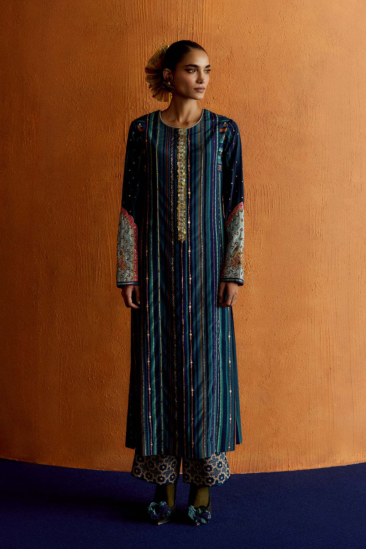 Mastani Teal Blue Stripes Kurta Set