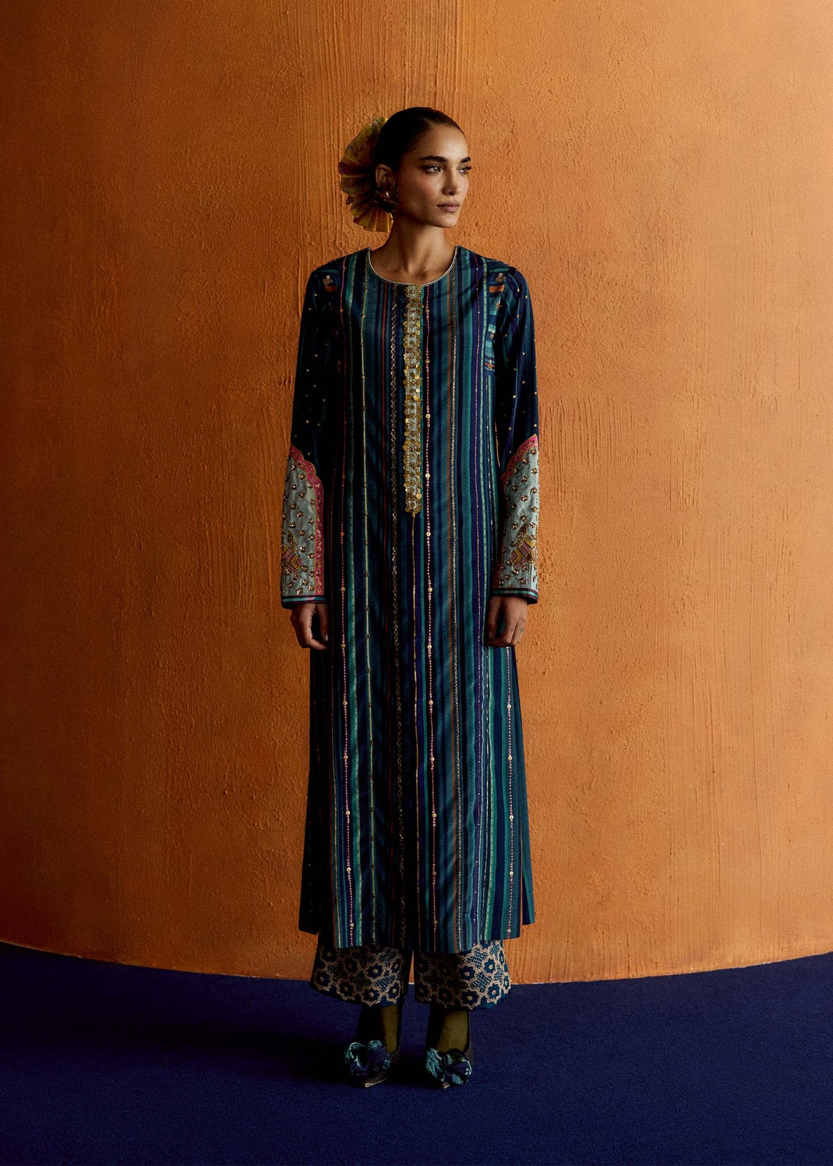 Mastani Teal Blue Stripes Kurta Set