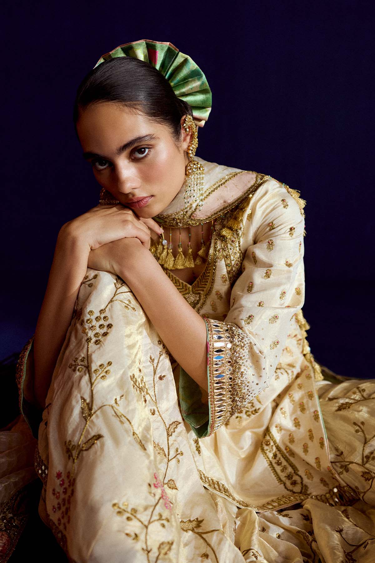 Mastani Ivory Tissue Jaal Gharara Set