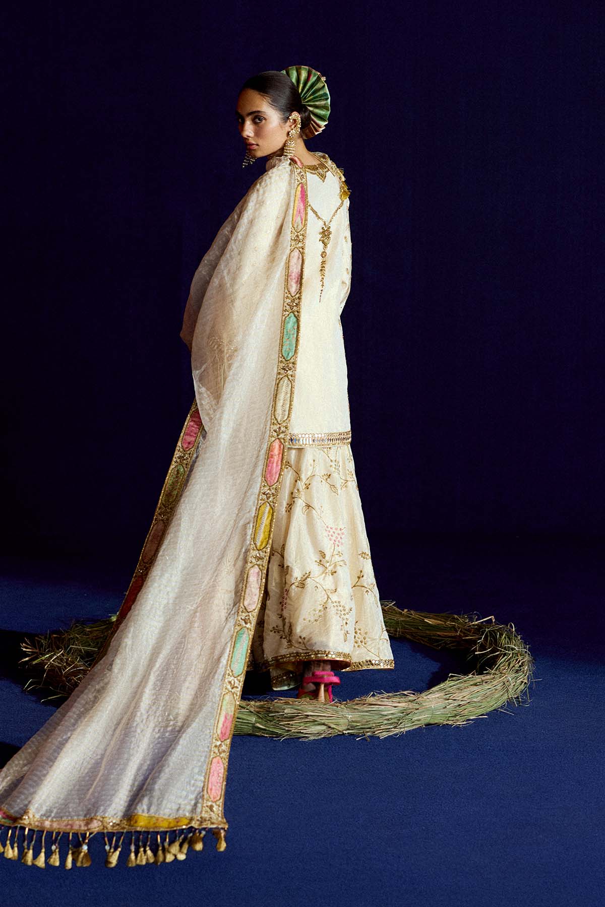 Mastani Ivory Tissue Jaal Gharara Set