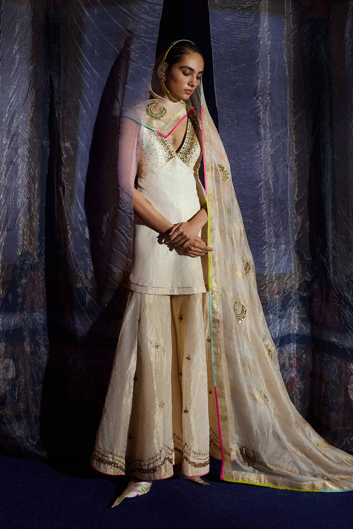 Mastani Ivory Tissue Tripti Gharara Set