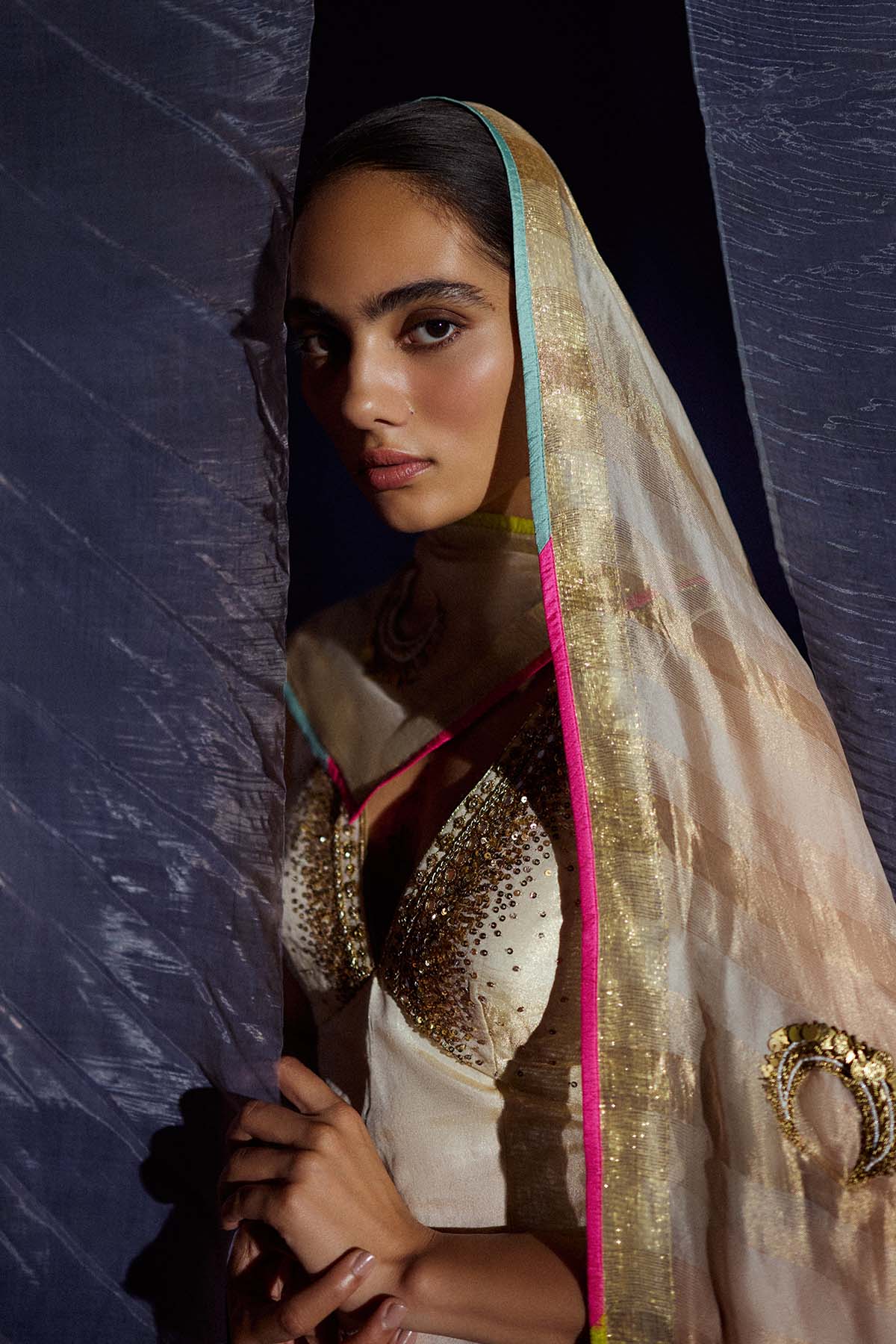 Mastani Ivory Tissue Tripti Gharara Set