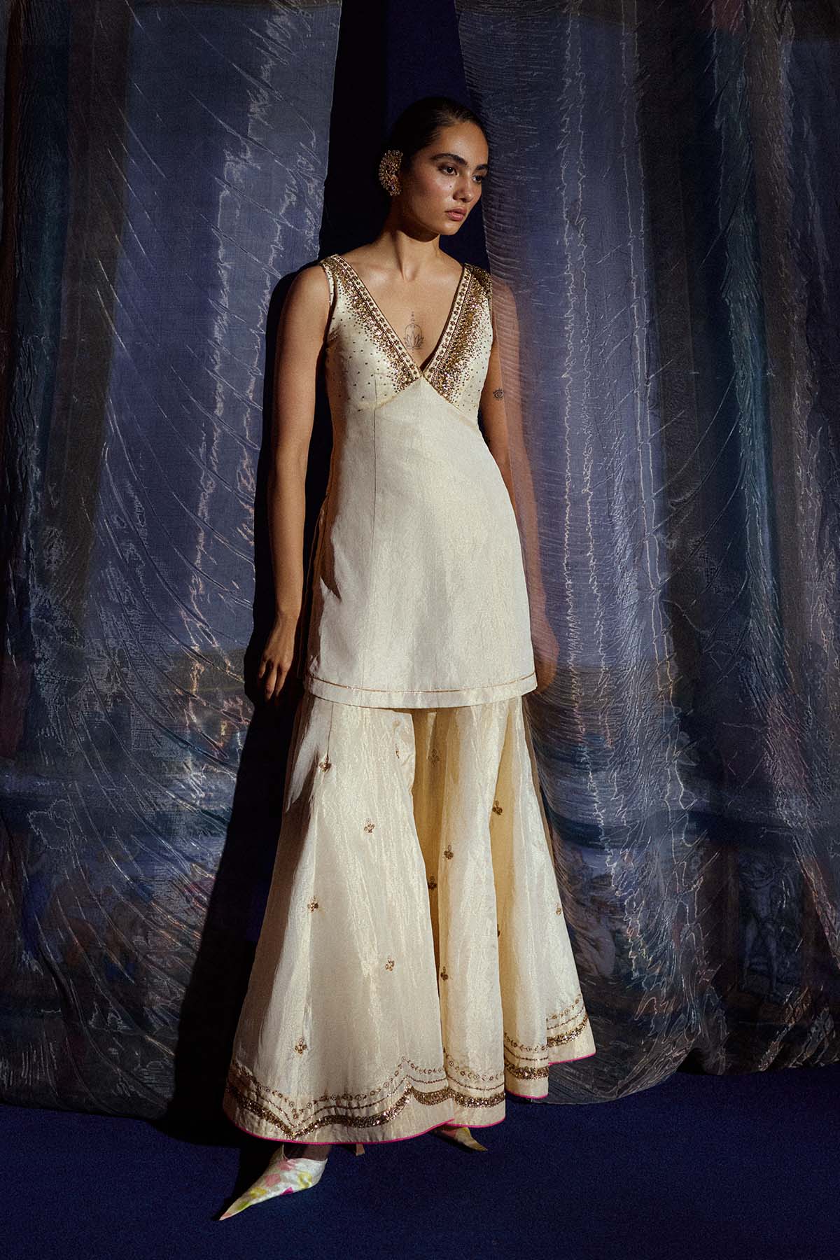 Mastani Ivory Tissue Tripti Gharara Set