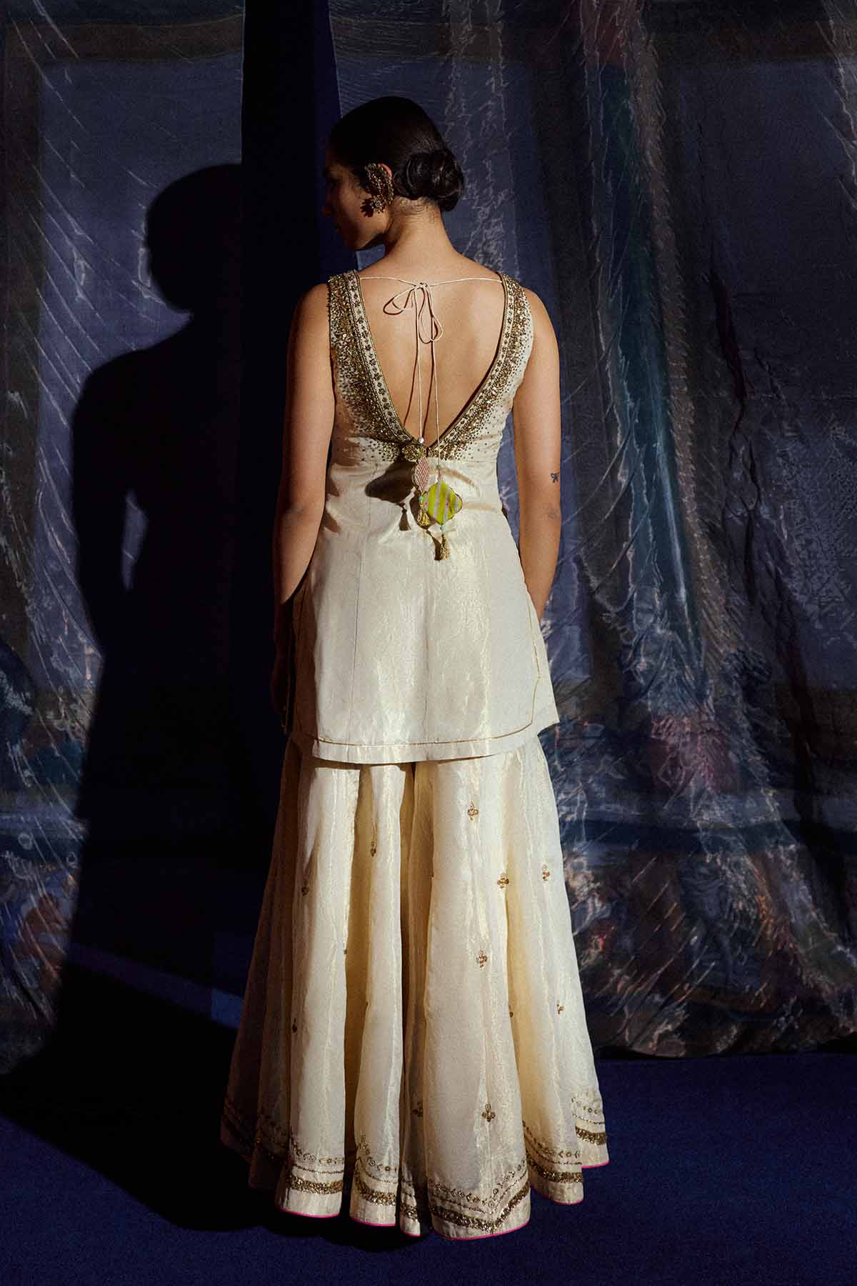 Mastani Ivory Tissue Tripti Gharara Set