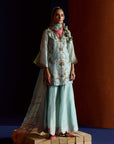 Mastani Powder Blue Tissue Carnation Jaal Gharara Set