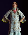 Mastani Powder Blue Tissue Carnation Jaal Gharara Set