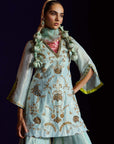 Mastani Powder Blue Tissue Carnation Jaal Gharara Set