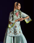 Mastani Powder Blue Tissue Carnation Jaal Gharara Set